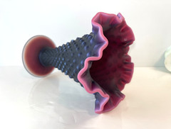 RARE Signed Fenton Deep Plum Satin Finish Hobnail 8″ Trumpet Vase