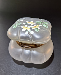 Antique Handpainted Glass Frosted Translucent Art Nouveau Lady Box Flower