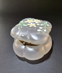 Antique Handpainted Glass Frosted Translucent Art Nouveau Lady Box Flower