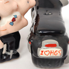Pig Figurines Salt and Pepper Shakers Hogs on a Hog Motorcycle Harley Biker
