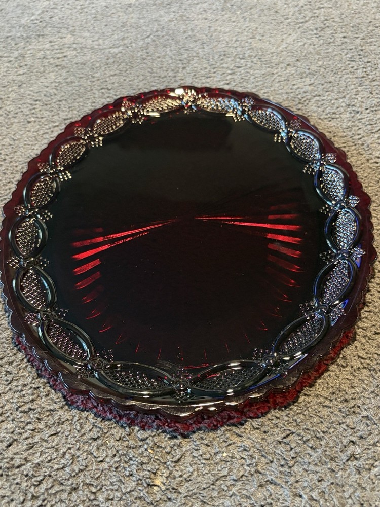 Vintage Avon Cape Cod Ruby Red Dinner Plate with Scalloped Edges 10.5 Inch