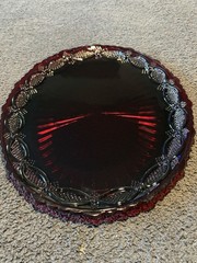 Vintage Avon Cape Cod Ruby Red Dinner Plate with Scalloped Edges 10.5 Inch
