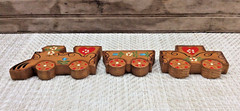 Vtg 3 Pc Wood Train Folk Art Decor Handcrafted Handmade Painted 4″ – 5.5″ Cars