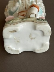 VTG PORCELAIN EDWARDIAN/VICTORIAN BOY WITH BUSHEL OF STICKS SMALL PLANTER VASE
