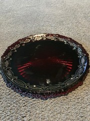 Vintage Avon Cape Cod Ruby Red Dinner Plate with Scalloped Edges 10.5 Inch