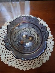 Imperial Glass Louis 14th Lidded Footed Jar Carnival Glass 6.75″ Tall 4.75″ Diam