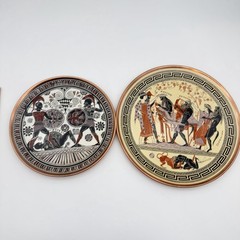Lot Of 2 Vintage Greek Hanging Wall Plates-Handmade In Greece- Copper