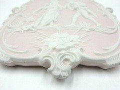 SET OF 2 ANTIQUE STYLE HIGH RELIEF BISQUE PORCELAIN PLAQUES OF COURTING COUPLE