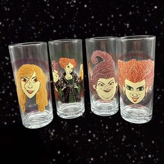 DISNEY HOCUS POCUS 10oz Glasses Sanderson Sisters Halloween 6”T 2.5”W Set Of 4