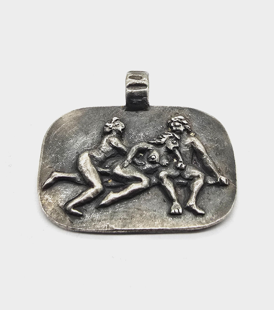 Ancient Roman Erotic Silver Pendant Classical Threesome Relief Artifact Wearable