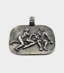 Ancient Roman Erotic Silver Pendant Classical Threesome Relief Artifact Wearable