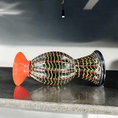 Hand Blown Studio Art Glass Vase Halloween Decor Artist Signed Red Black Spider