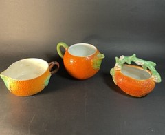 3 Vintage Porcelain Orange Peel Cup, Pitcher And Bowl Germany Japan -1 Chip