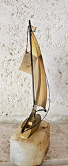 Demott 1975 Vintage Brass Sailboat Nautical Boat on Marble Base Artist Signed