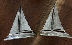 Vintage Rare Pair of Ovington’s New York Metal Sailboats 10” Cast Model