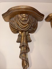 Pair Of Wood Wall Shelf Sconces Gilt Painted Draped Tassel Neoclassical