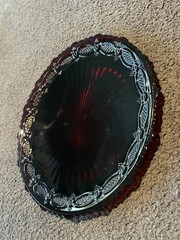 Vintage Avon Cape Cod Ruby Red Dinner Plate with Scalloped Edges 10.5 Inch