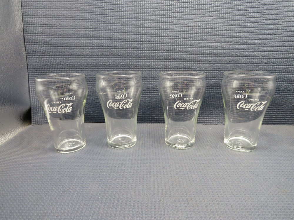 Nice Set of 4 Vintage 10 oz Enjoy Coke/Drink Coca Cola Tumblers 4 3/4″T x 2 3/4″