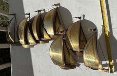 Vintage MCM DEMOTT Brass Sailboats Metal Wall Hanging Art Sculpture Signed