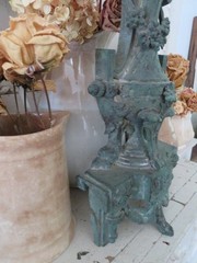 Old CAST IRON METAL Architectural FRENCH Standing Fragment Swags Flowers Green
