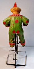 Vintage CLOWN ON BIG WHEEL Bicycle + display stand 16″ tall unbranded