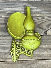AS-IS Vtg HODA Wall Hanging Lamp Bellows Cast Aluminum Green Decor Hoda Lot 2