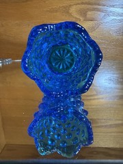 Vintage Fenton Colonial Blue Hobnail Toothpick Holder / Votive 3 Footed