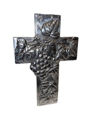 Beautiful Cast Aluminum 9 Inch Hanging Wall Cross Grapes Motif Fun