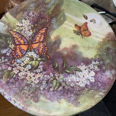 Vtg/antique deco copper Victorian hand painted tin Round advertising butterfly