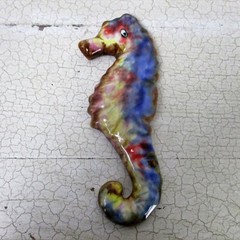 Seahorse Hippocampe Modernist Ceramic Wall Plaque Polychrome era Amphora