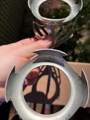 Art Nouveau Pewter Crystal Caddy, Bingit Zinn Jugendstil Condiment Server