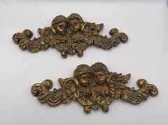 Pair of Antique gold wall pediments ft neoclassical cherubs – French