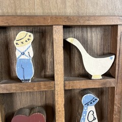 Vtg Wood Shadow Box Curio Goose Bunny Sheep Farmhouse Country Granny Core 11”