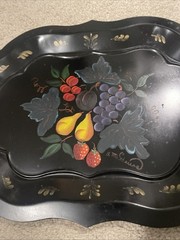Vintage Metal Fruit Toleware Hand Painted Tray 13” x 18” Signed