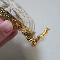 Vintage Small Cherub Gold Tone W/Roses Glass 6″ Round Dish Trinket Dish