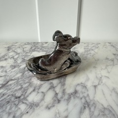 Antique Dog Cast Metal Trinket tray Early 1900s with Turtle heavy ashtray