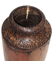 Large Art Nouveau Pokerwork Vase, 30 cm, Gumleaves