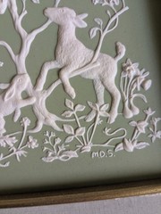 Green Wedgwood Jasperware Parian Porcelain Wall Plaque Flora and Fauna FRAMED