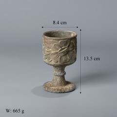 Rare Ancient Near Eastern Chlorite Black Stone Drinking Vessel Floral Carvings
