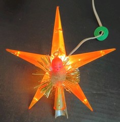 Vintage Jewelbrite Electrified Tree Topper Star with Tinsel Angel Plastic