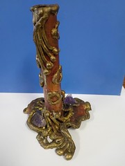 Copa Collection Made in Brazil Brutalist Mixed Metal and Amethyst Candle Holder