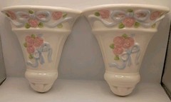 Vtg.80s 2pc. Home Interiors Tea Rose Ceramic Wall Pockets Cottage,Shabby Chic,