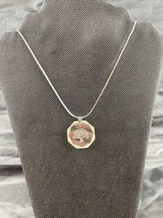 TREE OF LIFE pendant Necklace 24″ chain etched intaglio AVON Vtg Lucite
