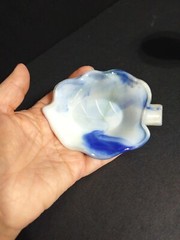 VINTAGE 3 AKRO AGATE Blue Slag Glass Leaf, Shell & Corncopia Shape
