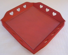 Vtg NEW Swedish Red Wood Tray with Heart Cut Outs Scandinavian Folk Art 9 X 9
