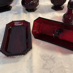 Vintage Avon Cape Cod Red Glassware Lot Sugar Creamer Cruet Butter Dish Gravy