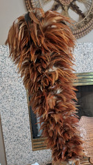 AntiQue Feather Duster w Gorgeous Red Chinese Chicken Feathers *DISPLAY–UNIQUE!