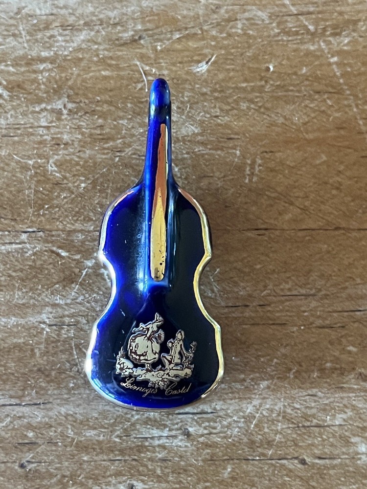 LIMOGES France Porcelain Bass Guitar Dollhouse Miniature Trinket Figurine Music