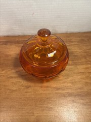 Viking Paneled Covered Candy Dish Persimmon Orange Glass Lidded Bowl