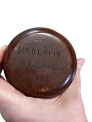 Vintage Hand Carved Amazonia Brazil Wooden Pot Tribal Folk Art 4” X 4”